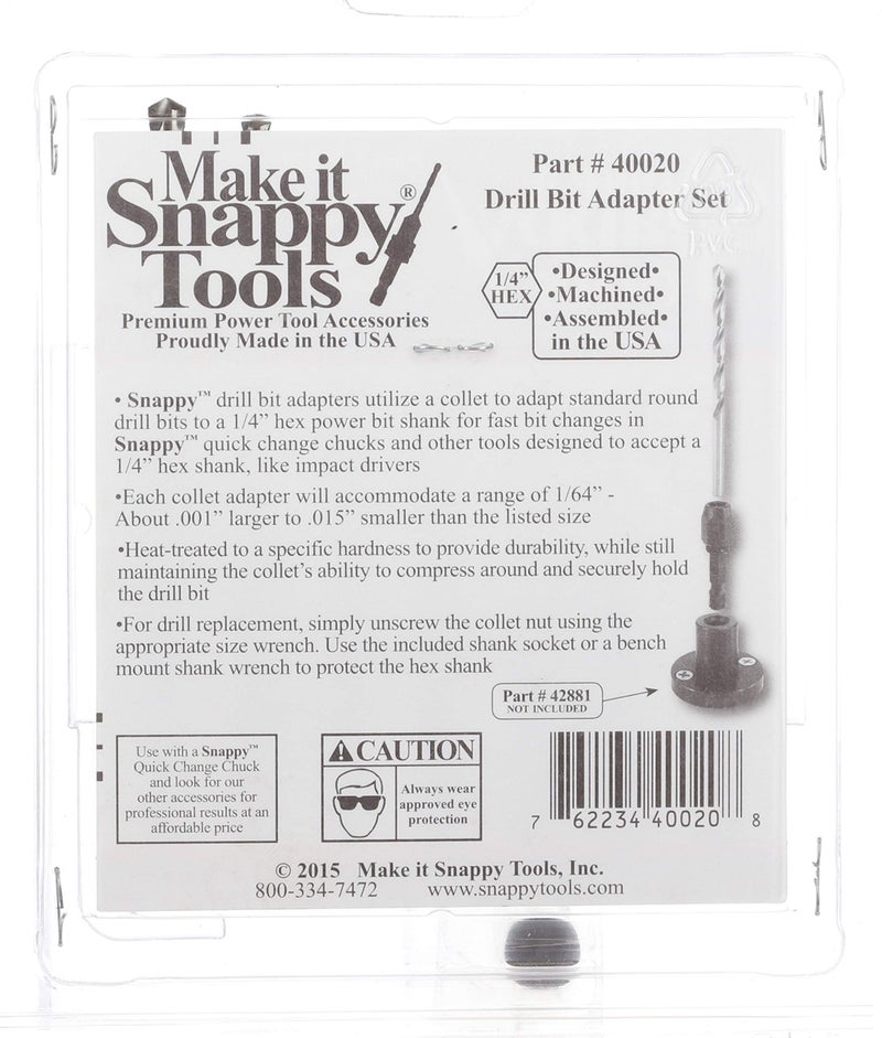 Make it Snappy Tools 40020 7-Piece Drill Bit Adapter Set, Use on Metal, Wood or Plastic, 1/16, 3/32, 1/8, 5/32, 3/16, 7/32 and 1/4 Inch Bit Size, Hex Shank Socket - Image 3